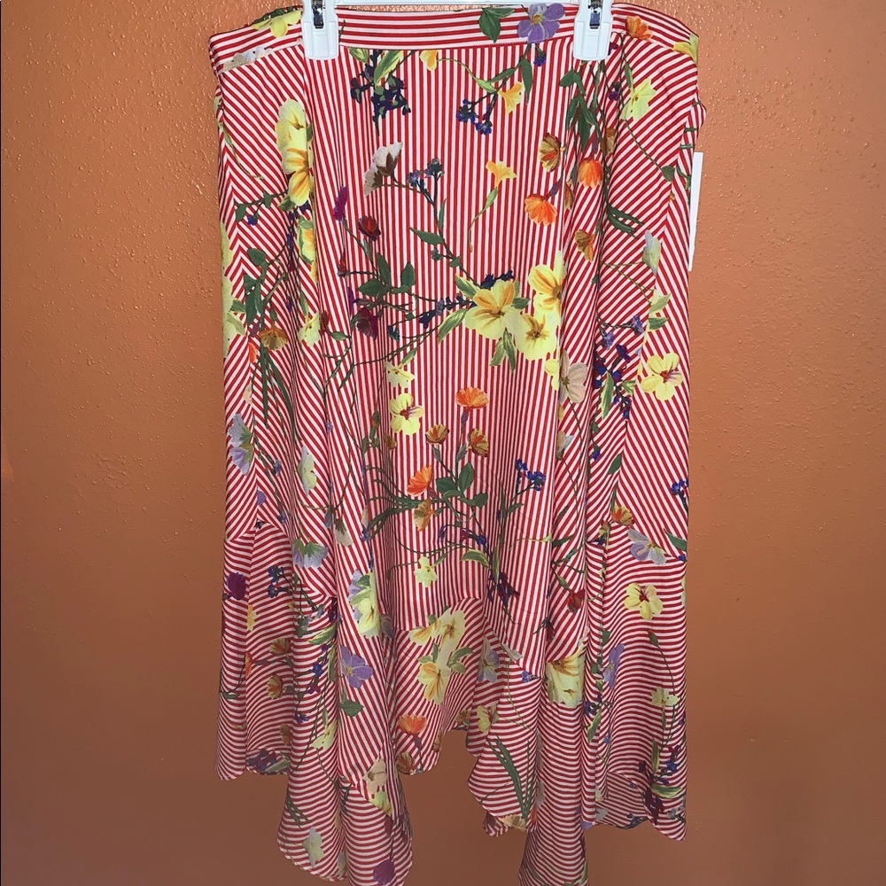 Red&White Stripped Floral Calvin Klein Long Skirt
